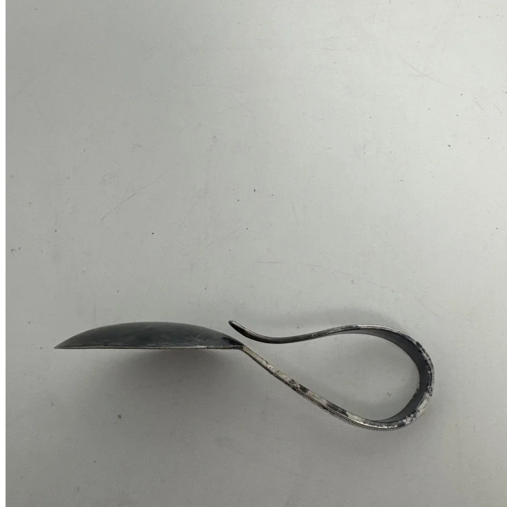 Vintage Antique Silver Plate Loop Handle Baby Spoon Ornate Engraved Fair 3.5in